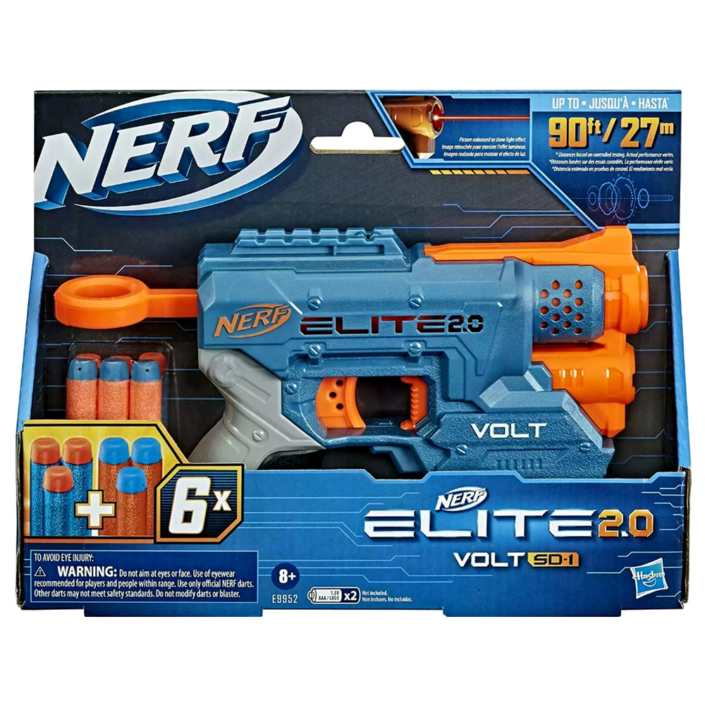 Hasbro NERF Elite 2.0 Volt SD-1 Blaster 6 Official Darts Light Beam Targeting 8+